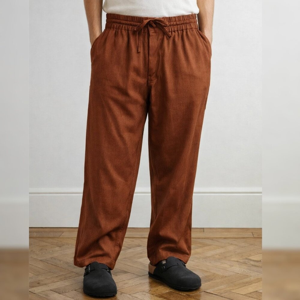 NWOT Kardo - L Vikram herringbone 100% cotton trousers In Brown